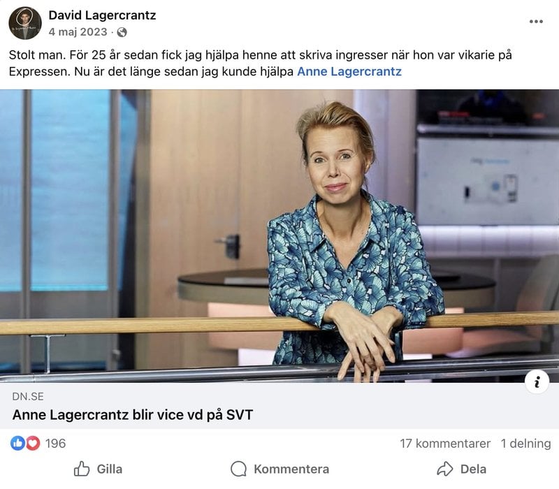 Foto: Skärmavbild Facebook/DavidLagercrantz